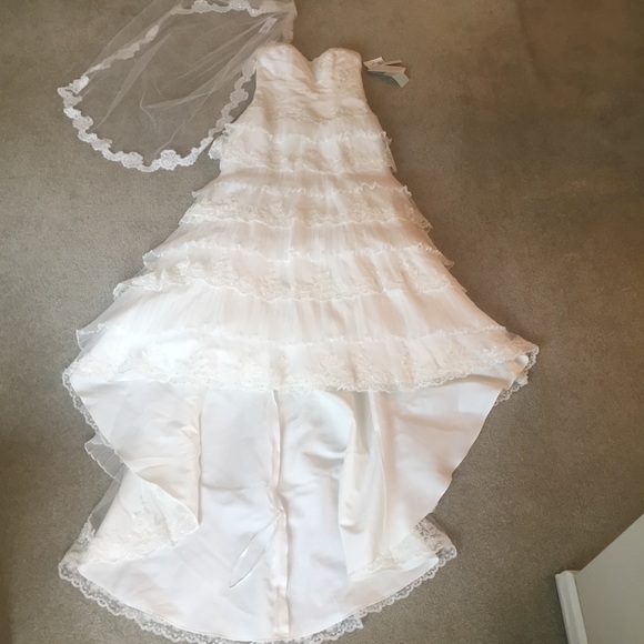 David's Bridal Dresses & Skirts - David’s Bridal Ivory Wedding Gown and Head Piece